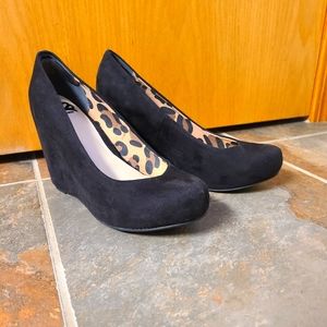 Womens Black Suede Wedge, size 8